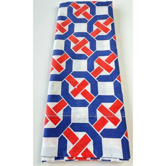 Vintage 70s pillowcase, blue red geometric groovy pattern, Sears single casing - Picture 9 of 9